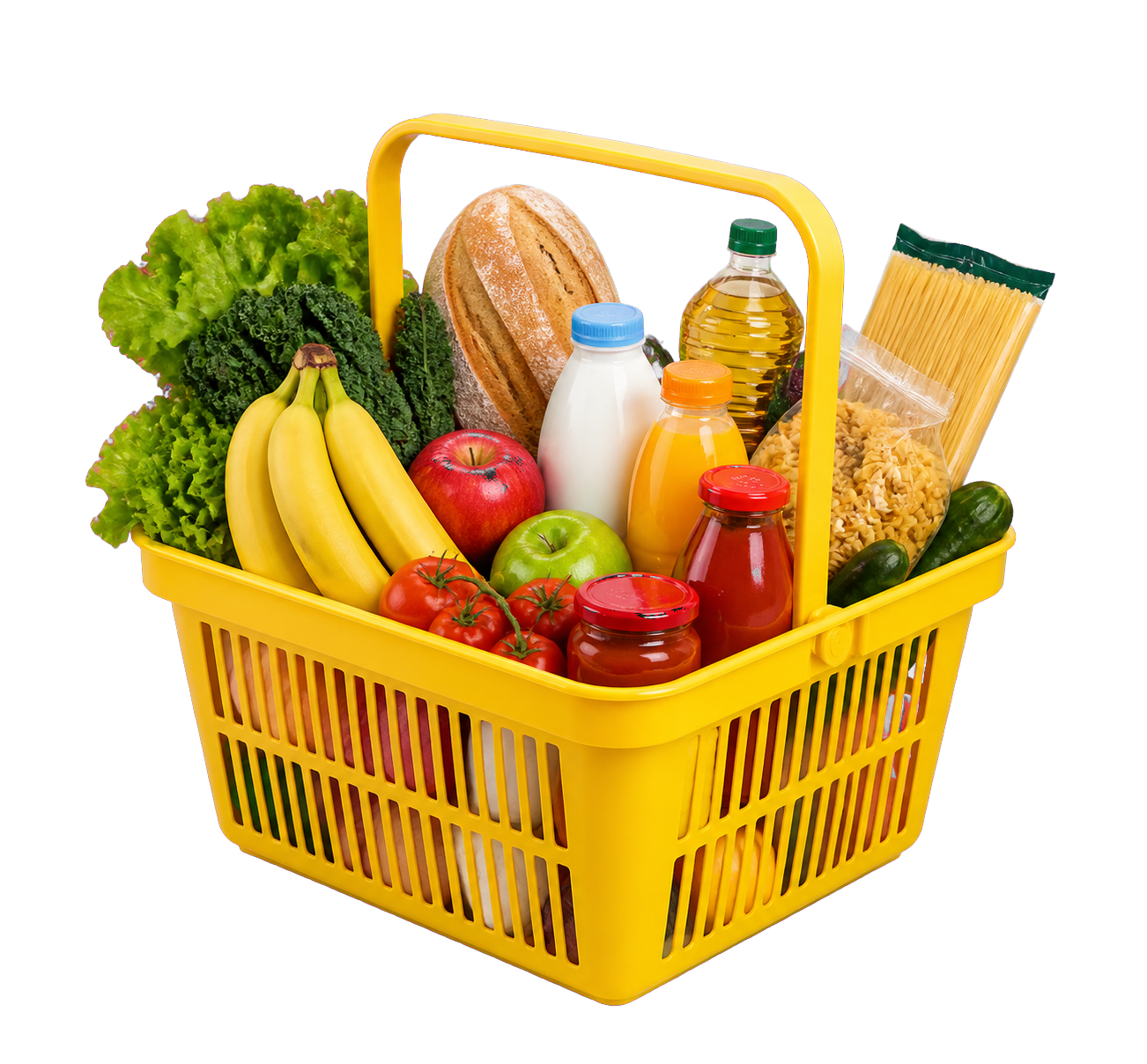 Yellow grocery basket filled with fresh food